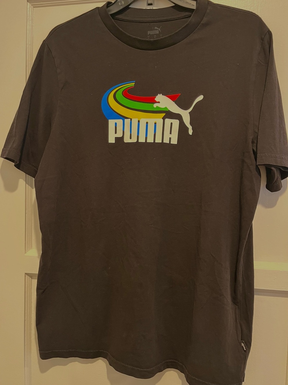Puma Black Tee with Multicolor Rainbow Logo